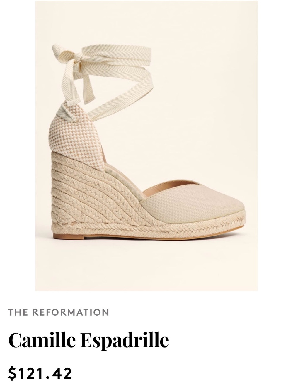 Reformation Camille Espadrille Wedge in Cream